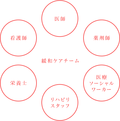 緩和ケアチーム - 医師 薬剤師 医療ソーシャルワーカー リハビリスタッフ 栄養士 看護師
